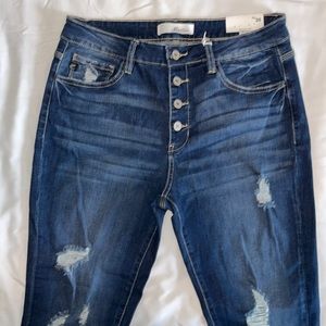 NWT NEVER WORN! KanCan High Rise Super Skinny Indigo Distressed Jeans. SZ 13/30.